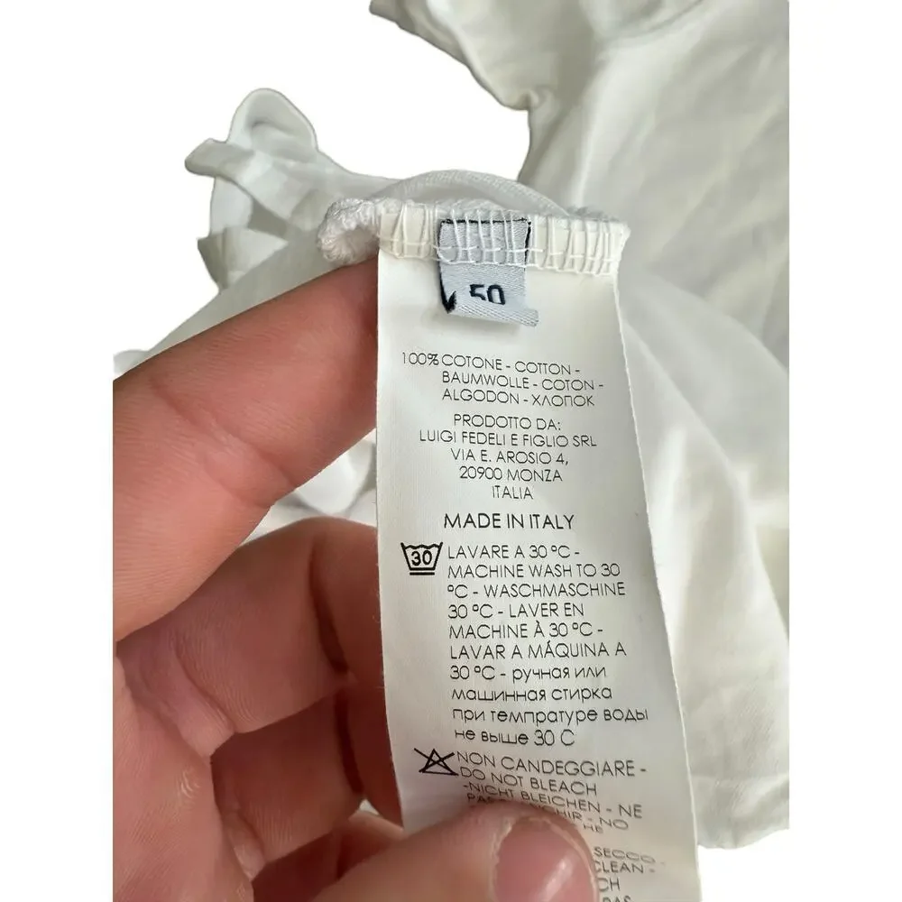 Fedeli Men's White Short Sleeves Button Up Dusty Terry Polo Shirt Size 50 - Picture 5 of 6